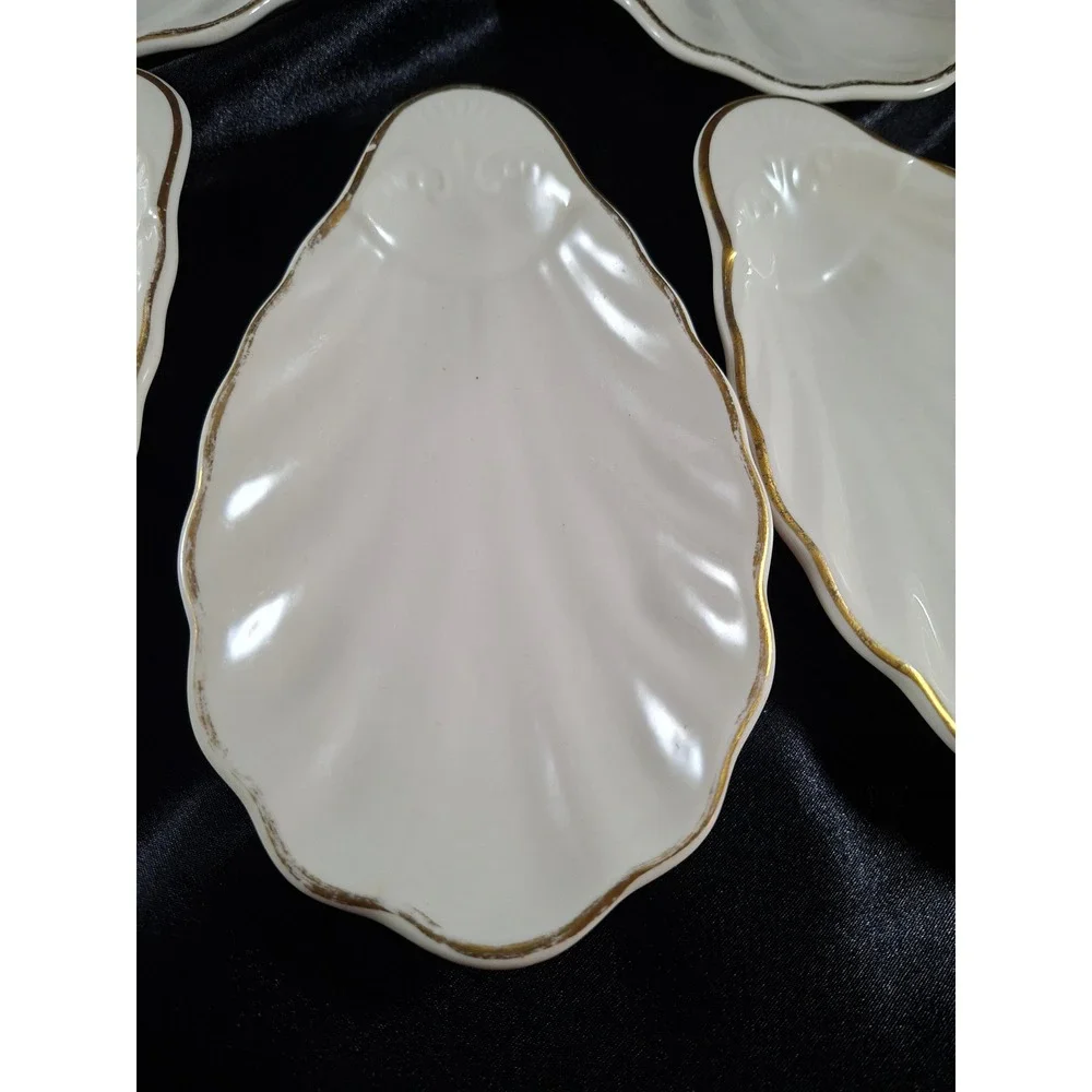 Vintage Lamberton Sterling Ivory Shell Shaped Dishes Gold Rim Set of 5 USA